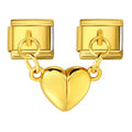 Gold magnetic heart-shaped cufflinks on a white background