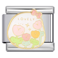 Charm with pastel-colored design and 'LOVELY' text on a white background