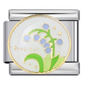 Silver charm with floral design and 'Delicious' text on a white background