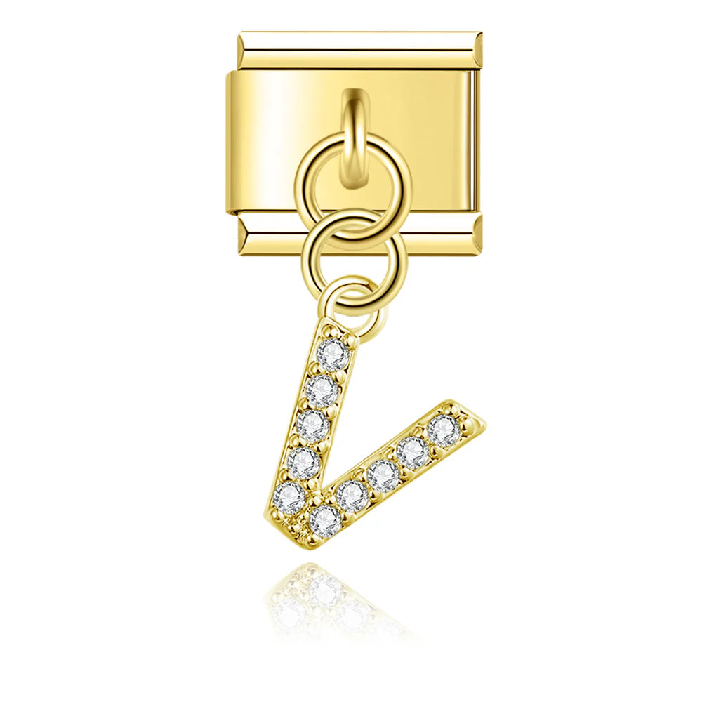 Gold Glitter Letter Dangle Charm