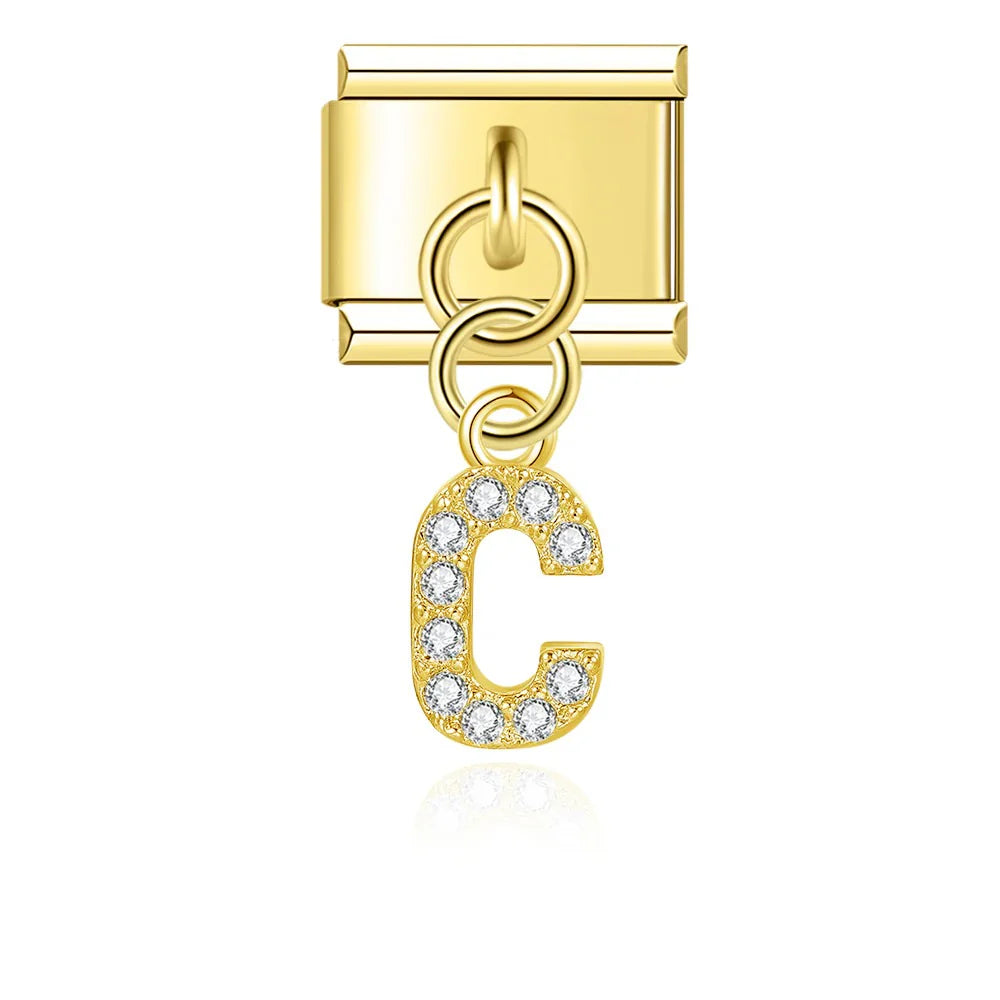 Gold Glitter Letter Dangle Charm