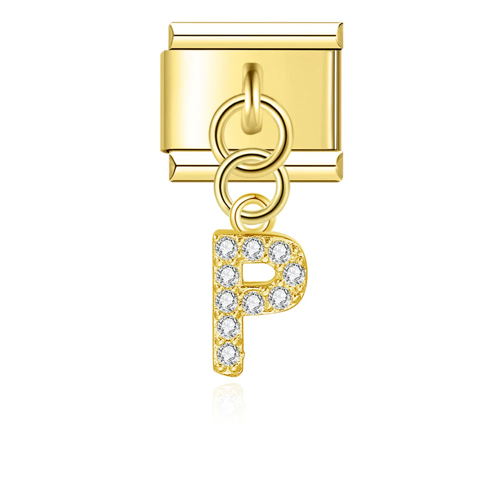 Gold Glitter Letter Dangle Charm