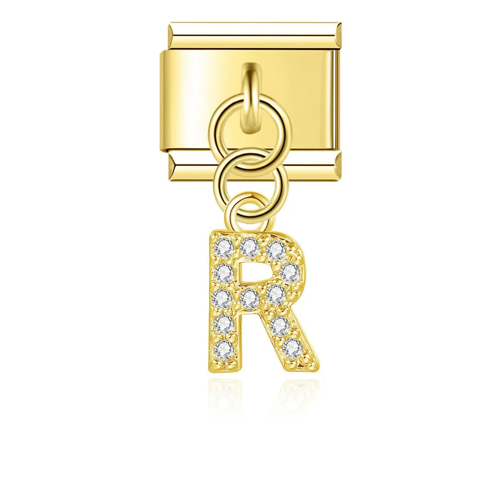 Gold Glitter Letter Dangle Charm