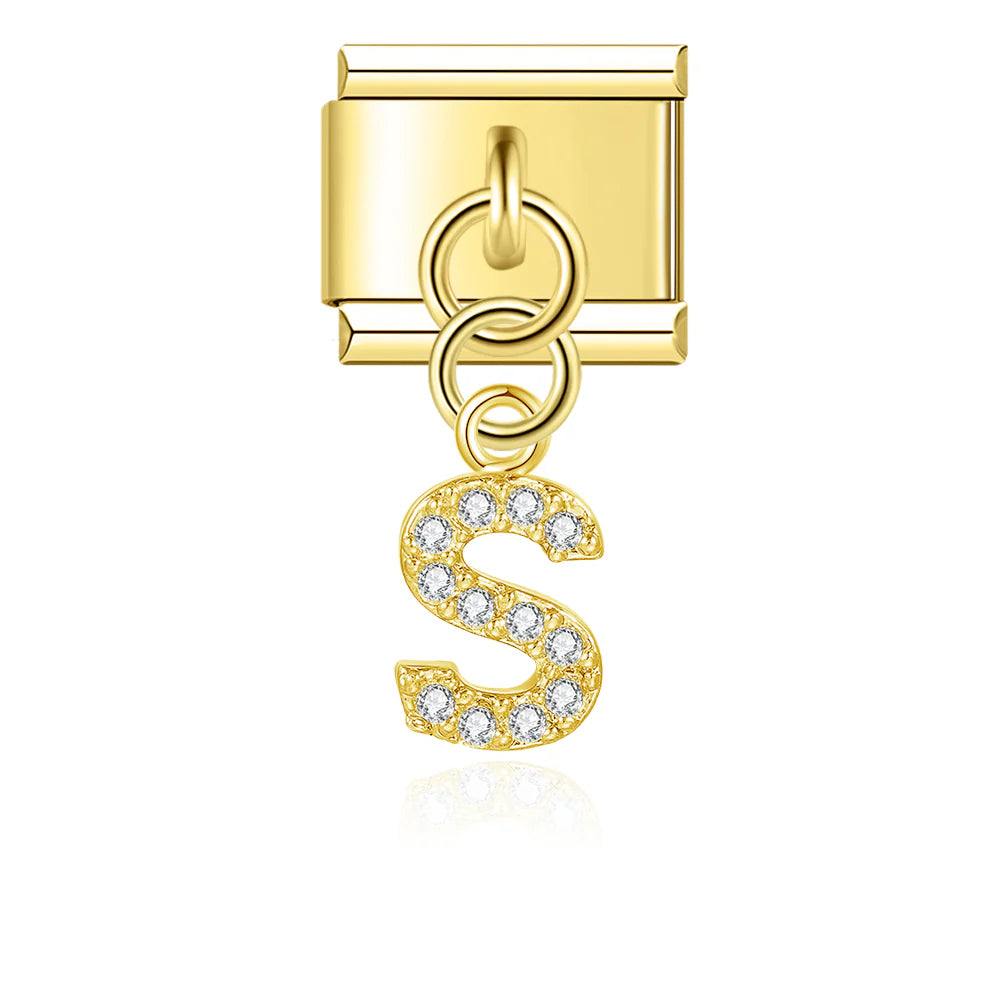 Gold Glitter Letter Dangle Charm