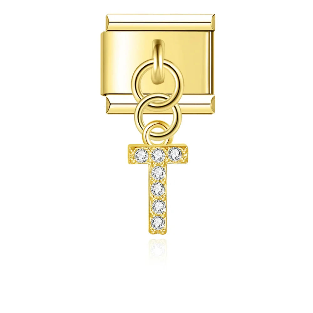 Gold Glitter Letter Dangle Charm