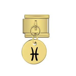 Gold charm with a zodiac symbol on a white background