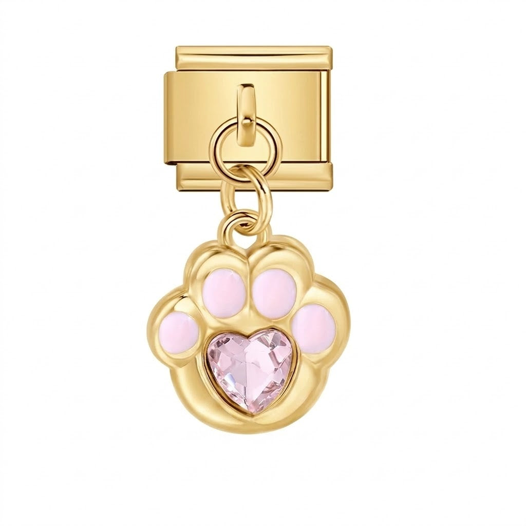 Pink Pet Paw Heart Dangle Charm