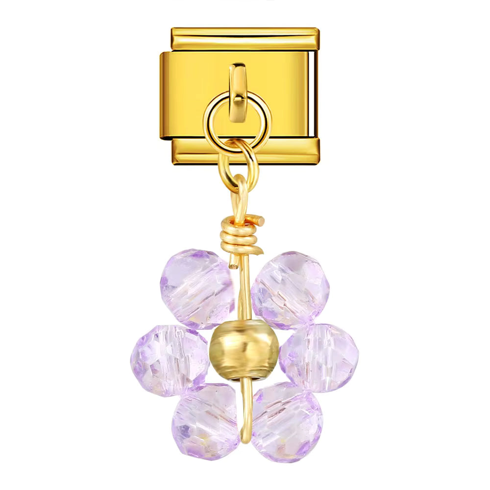 Lavender Crystal Bead Flower Dangle Charm