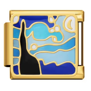 gold charm with abstract design on a white background