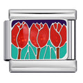 Silver charm with red tulips on a white background