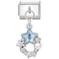 Silver charm with star and pearl design on a white background