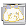 silver charm with a cartoon character design on a white background