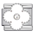 Silver charm with clover and gem centre on a white background
