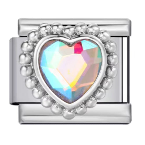 silver colourful heart gemstone charm
