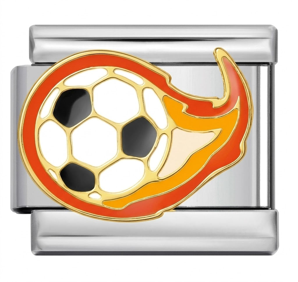 silver charm with football design