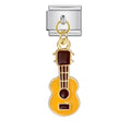 Guitar-shaped charm on a white background
