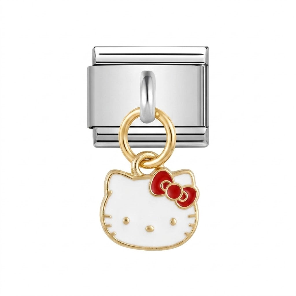 Silver charm with Hello Kitty design on a white background