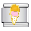 Double scoop ice cream cone charm with orange and pink enamel in silver-tone frame