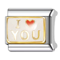 silver charm with 'I ❤️ YOU' text on a white background
