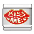 Silver charm with red lips and 'KISS ME' text on a white background