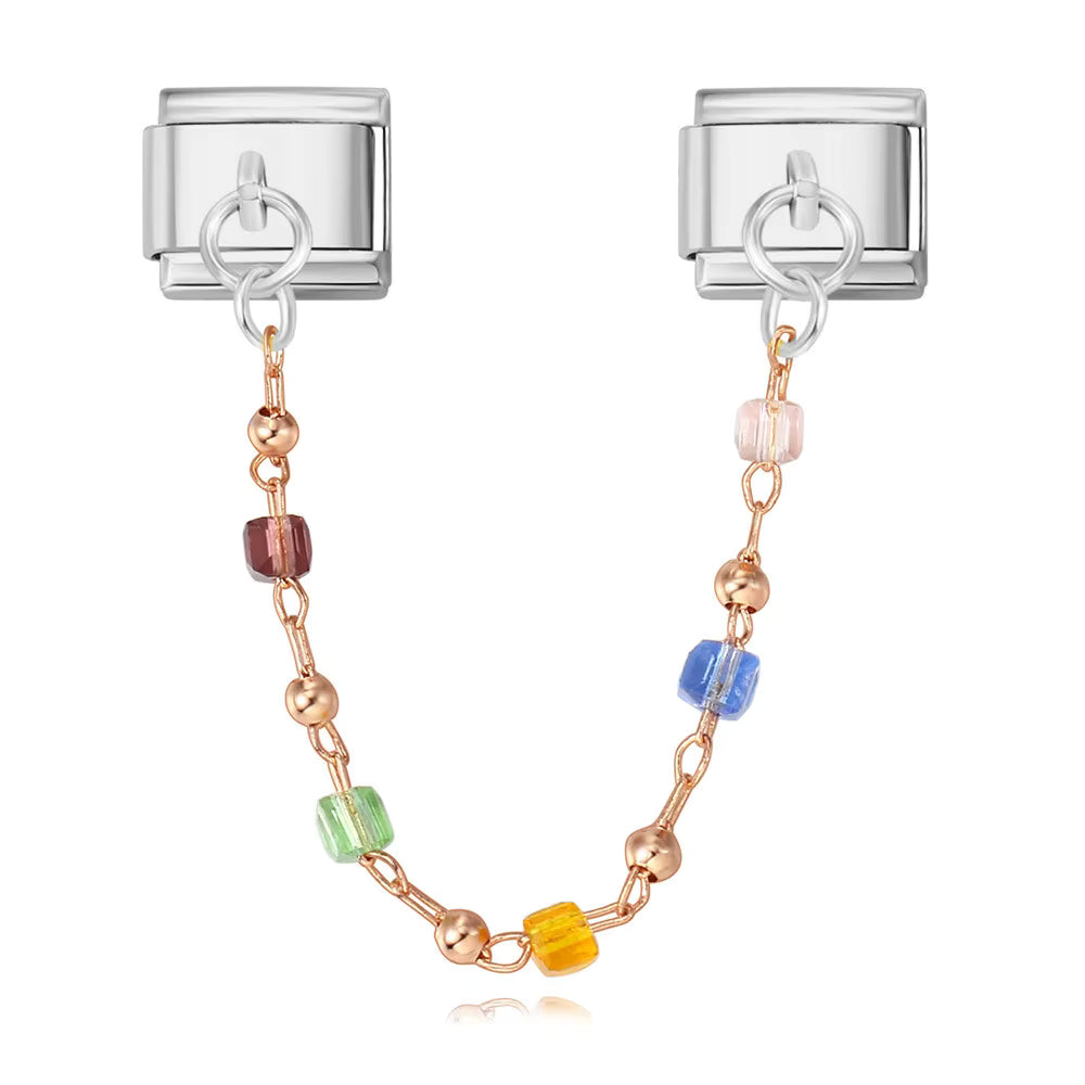 silver charmwith colorful beads on a white background