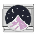 silver harm with a mountain on a night sky background