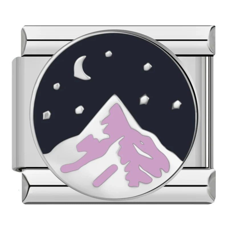 silver harm with a mountain on a night sky background