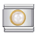 Classic charm with a pearl and gold border on a white background