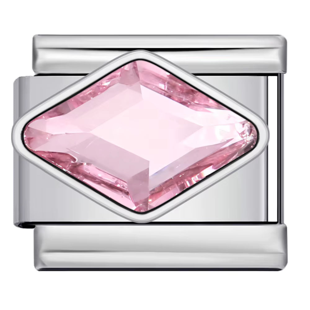 silver pink crystal diamond-shaped