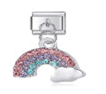 Rainbow charm with colorful crystals on a white background
