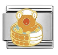 Silver charm with a gold and orange animal on a white background