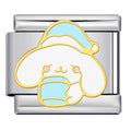 Silver charm with a cartoon character design on a white background