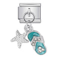 Silver charm with starfish and flip-flop design on a white background