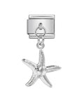 Silver charm with a starfish design on a white background