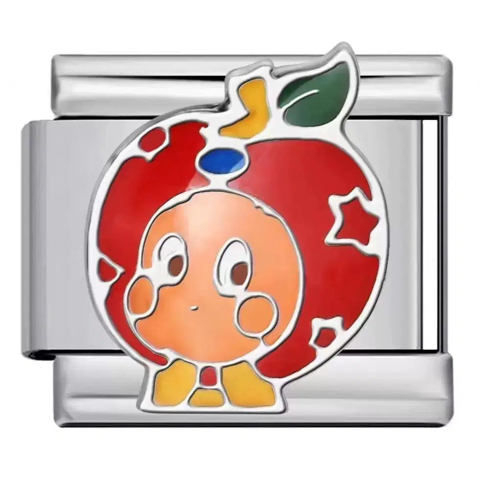 Character charm with a colorful design on a silver metal base