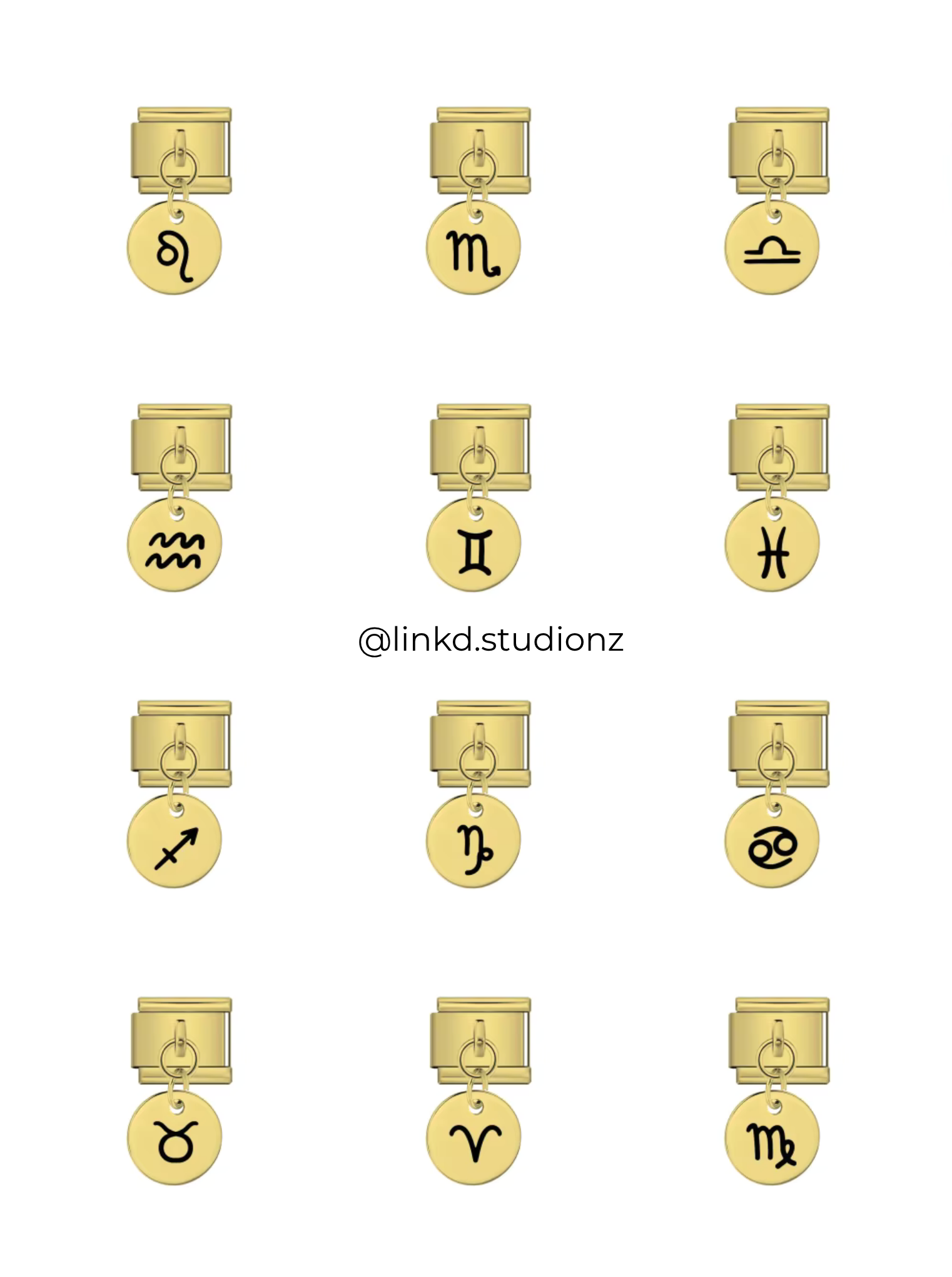 gold pendant with zodiac design on a white background